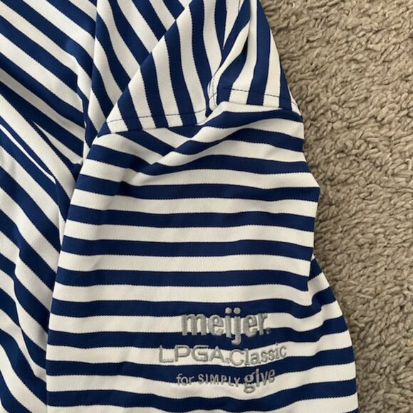 Blue and White Striped Peter Millar Polo Shirt - Picture 4 of 4